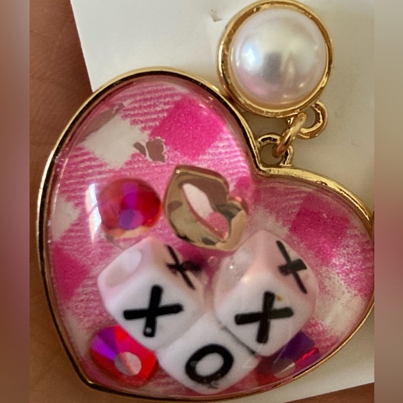Betsey Johnson Pink Gold Heart Earrings with XOXO Design - Picture 4 of 4